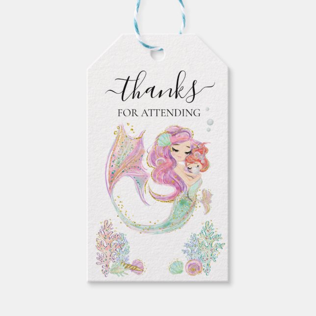 Étiquettes-cadeau Merci Baby shower Mermaid (Devant)
