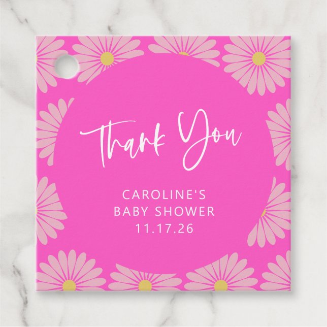 Étiquettes Cadeau Merci Baby shower rose fleur scandinave (Devant)