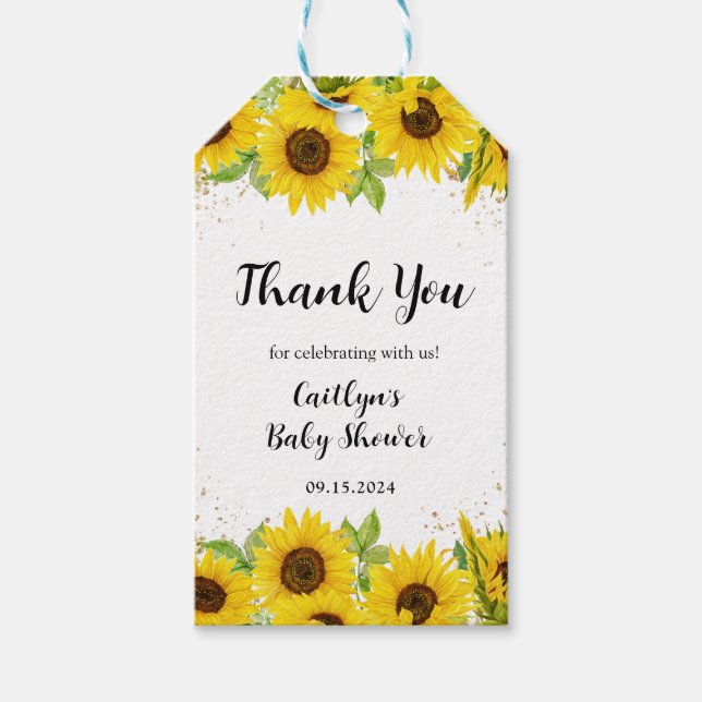 Étiquettes-cadeau Merci Baby shower tournesol (Devant)