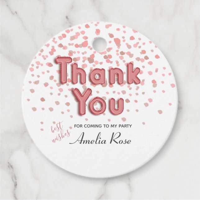 Étiquettes Cadeau Merci Ballotte Texte Confetti rose (Devant)