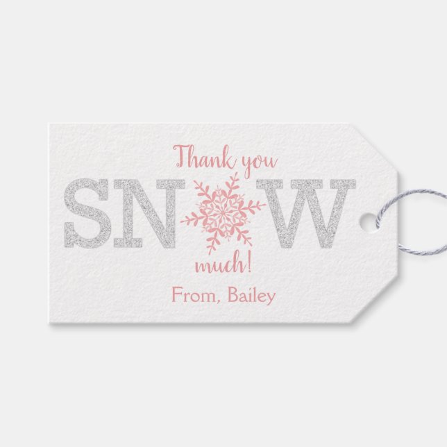 Étiquettes-cadeau Merci BEAUCOUP NEIGE Hiver UN Monde enchanté Rose  (Devant (Horizontal))