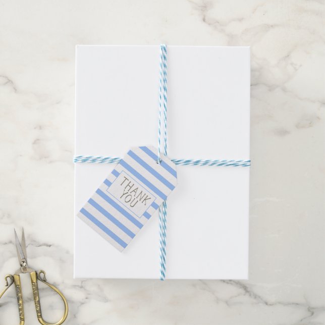 Étiquettes-cadeau Merci Bébé Bleu rayé Garçon (Avec de laficelle)