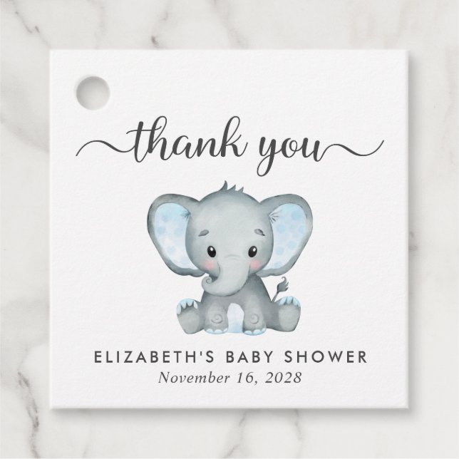 Étiquettes Cadeau Merci bébé éléphant garçon douche (Devant)