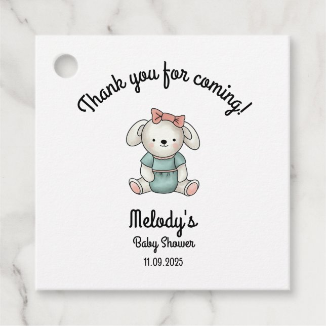 Étiquettes Cadeau Merci bébé fille Teddy (Devant)