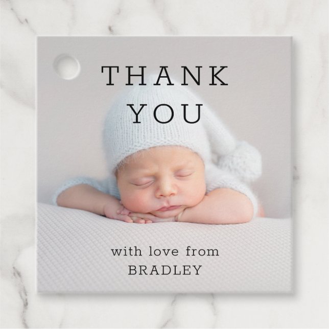 Étiquettes Cadeau Merci bébé nouveau-né Baby shower Script (Devant)
