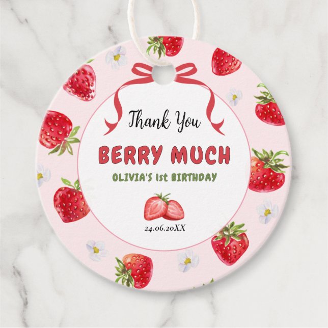 Étiquettes Cadeau Merci Berry Beaucoup fraise 1er anniversaire (Devant)