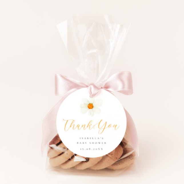 Étiquettes Cadeau Merci blanc marguerite Baby shower neutre (Créateur téléchargé)