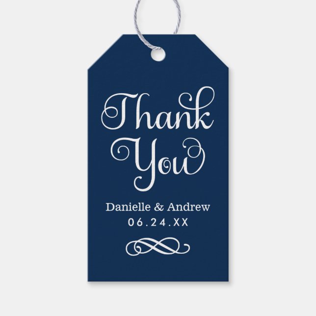 Étiquettes-cadeau Merci bleu moderne Mariage de script (Devant)