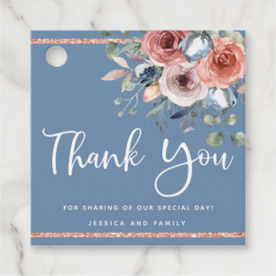 Étiquettes Cadeau Merci, bleu poussiéreux et rose pâle
