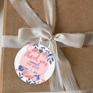 Étiquettes Cadeau Merci bleu rose Fleurs Baby shower botanique