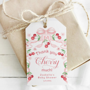Étiquettes-cadeau Merci Cherry Much Cherry sur le gâteau baby shower