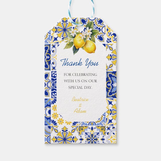 Étiquettes-cadeau Merci Citron méditerranéen Wedding shower Favorise (Devant)