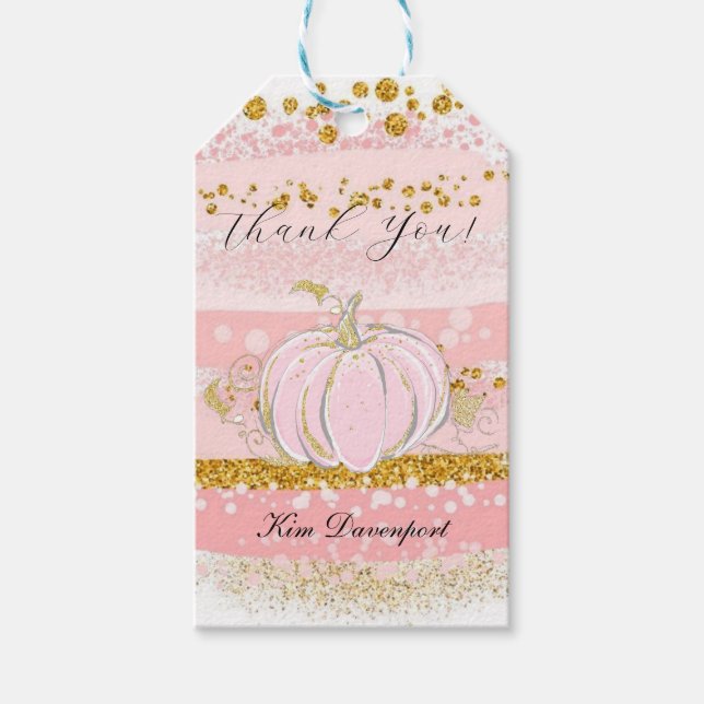 Étiquettes-cadeau Merci Citrouille Parties scintillant rose fille Ba (Devant)