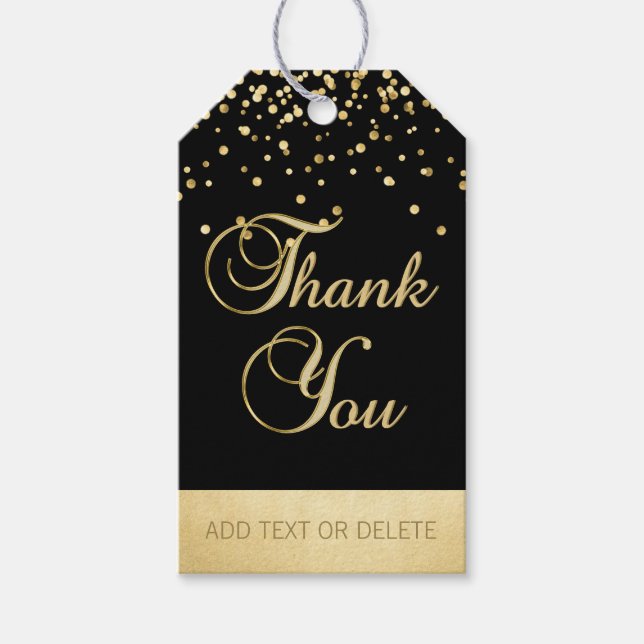 Étiquettes-cadeau Merci Confetti en or noir personnalisé en faveur (Devant)