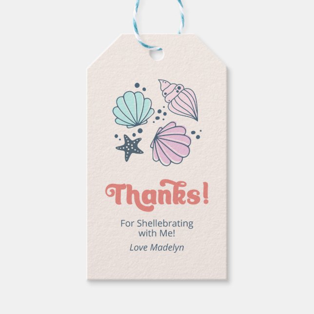 Étiquettes-cadeau Merci Coquillage Anniversaire Minimaliste (Devant)