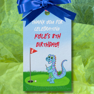 Étiquettes-cadeau Merci Cute Dinosaur Golf Anniversaire de enfant à