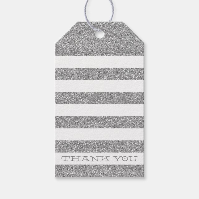 Étiquettes-cadeau MERCI CUTE TAG parties scintillant argent rayé mod (Devant)