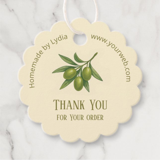 Étiquettes Cadeau Merci d'affaires personnalisé rond avec olives (Devant)