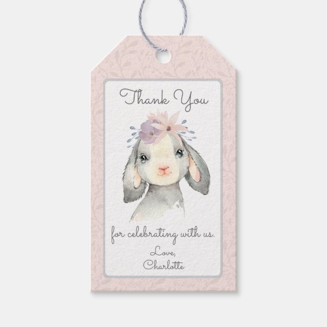 Étiquettes-cadeau Merci d'agneau pour bébé mignon Pastel (Devant)
