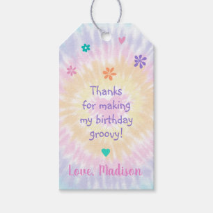 Étiquettes-cadeau Merci d'anniversaire de Tie Dye Rainbow Boho Hippi