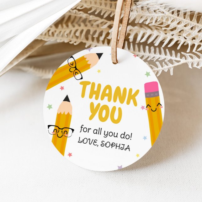Étiquettes Cadeau Merci d'appréciation des enseignants de l'école (Teacher Appreciation Thank You Round Favor Tags)