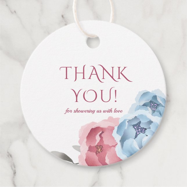 Étiquettes Cadeau Merci d'aquarelle couleur rose bleu d'hiver (Devant)