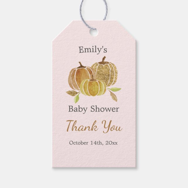 Étiquettes-cadeau Merci d'automne rose Citrouille Aquarelle (Devant)