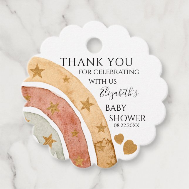 Étiquettes Cadeau Merci de Baby shower arc-en-ciel Boho (Devant)
