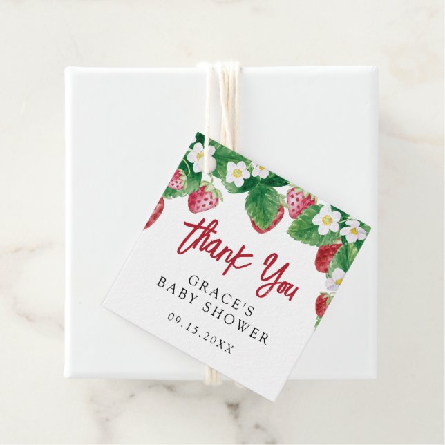 Étiquettes Cadeau Merci de Baby shower aux fraises d'été (En situation)