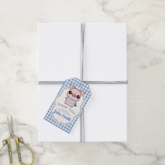Étiquettes-cadeau Merci de Baby shower bleu En vichy