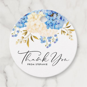 Étiquettes Cadeau Merci de Baby shower bleu et blanc Hydrangeas