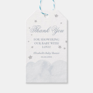 Étiquettes-cadeau Merci de Baby shower bleu gris étoile