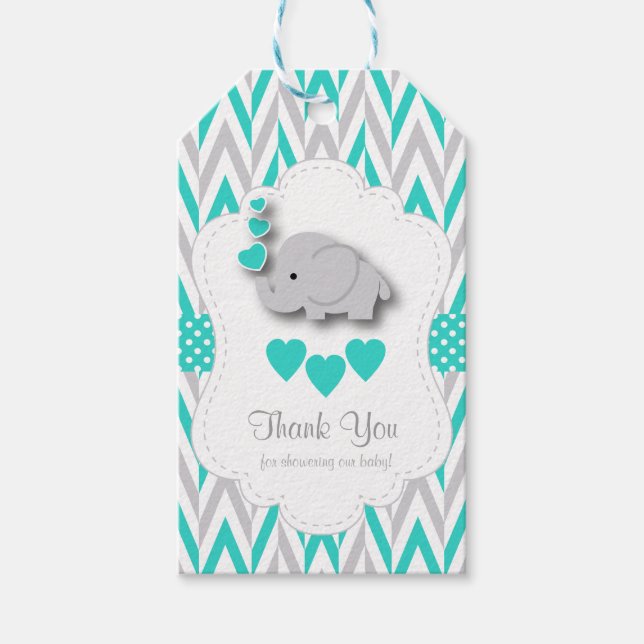 Étiquettes-cadeau Merci de Baby shower bleu turquoise Eléphant (Devant)