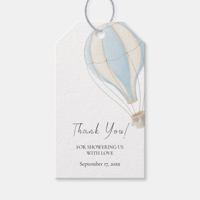 Étiquettes-cadeau Merci de Baby shower Blue Hot Air (Devant)