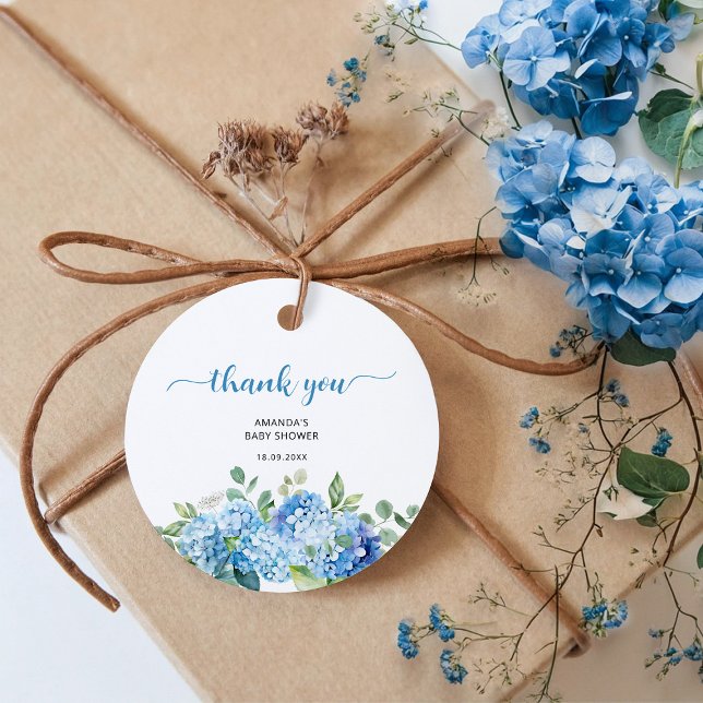 Étiquettes Cadeau Merci de Baby shower Blue Hydrangea (Créateur téléchargé)