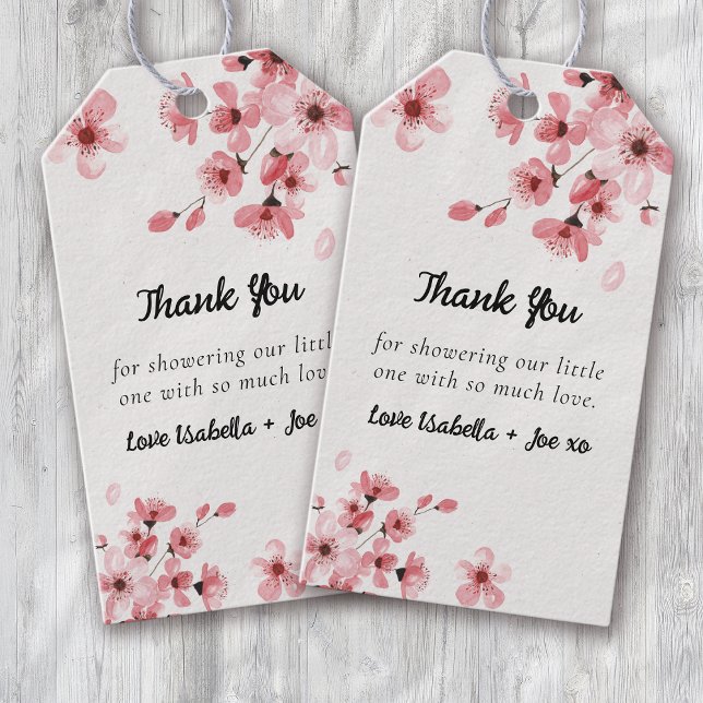 Étiquettes-cadeau Merci de Baby shower cerise en fleurs (Créateur téléchargé)