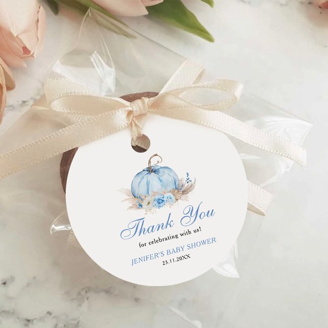 Étiquettes Cadeau Merci de Baby shower Citrouille bleu (Créateur téléchargé)