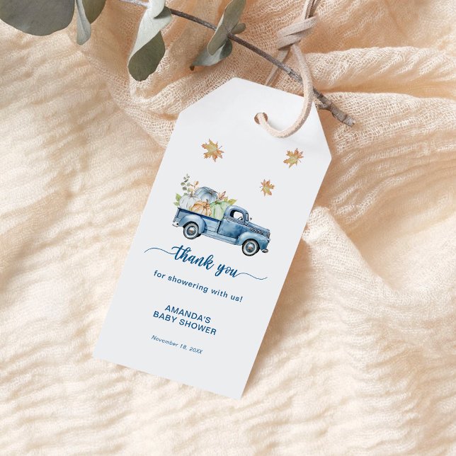 Étiquettes-cadeau Merci de Baby shower Citrouille de camion bleu (Créateur téléchargé)