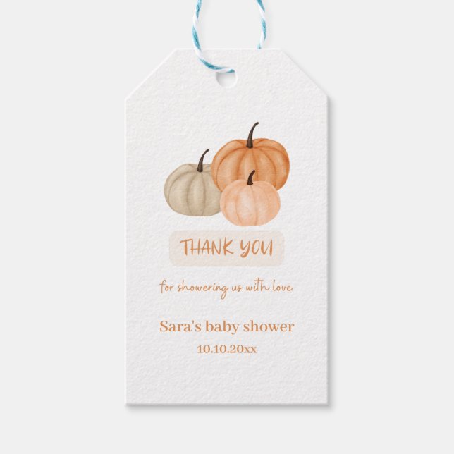Étiquettes-cadeau Merci de Baby shower Citrouille orange brûlé (Devant)