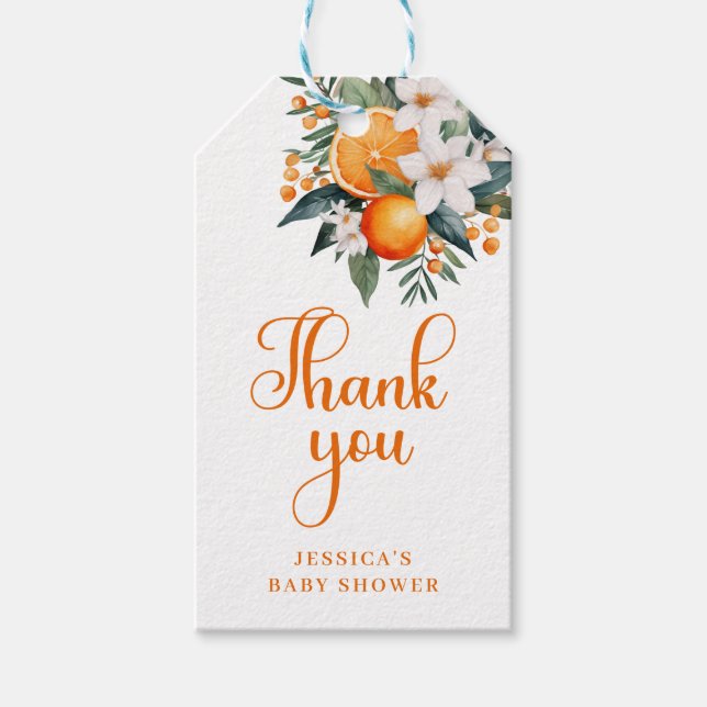 Étiquettes-cadeau Merci de Baby shower d'agrumes orange (Devant)