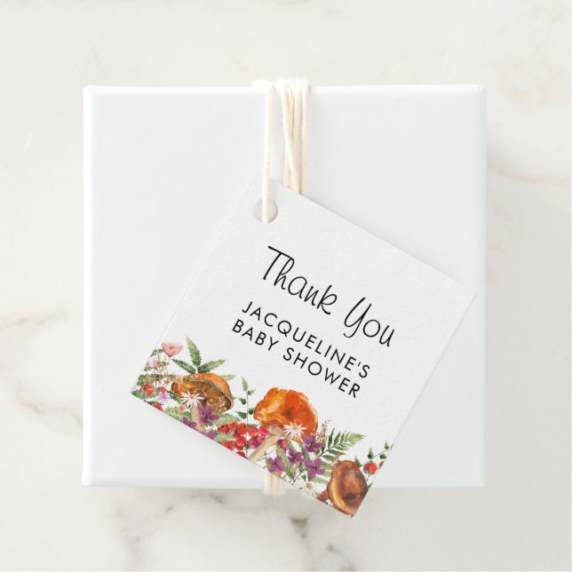 Étiquettes Cadeau Merci de Baby shower de champignons mignons (En situation)