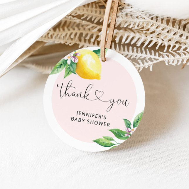 Étiquettes Cadeau Merci de baby shower de citron rose (Créateur téléchargé)