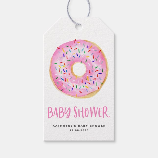 Étiquettes-cadeau Merci de Baby shower de Donut rose Aquarelle (Devant)