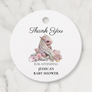 Étiquettes Cadeau Merci de Baby shower de dragon rose