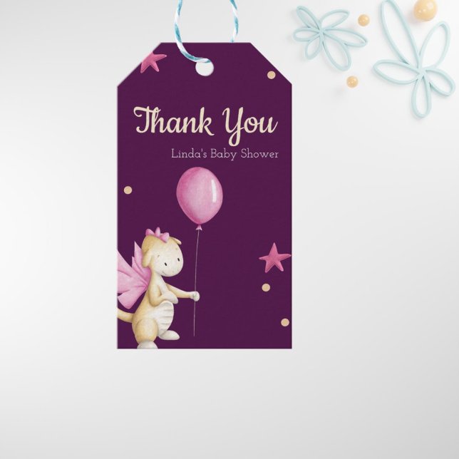 Étiquettes-cadeau Merci de Baby shower de dragon rose (Créateur téléchargé)