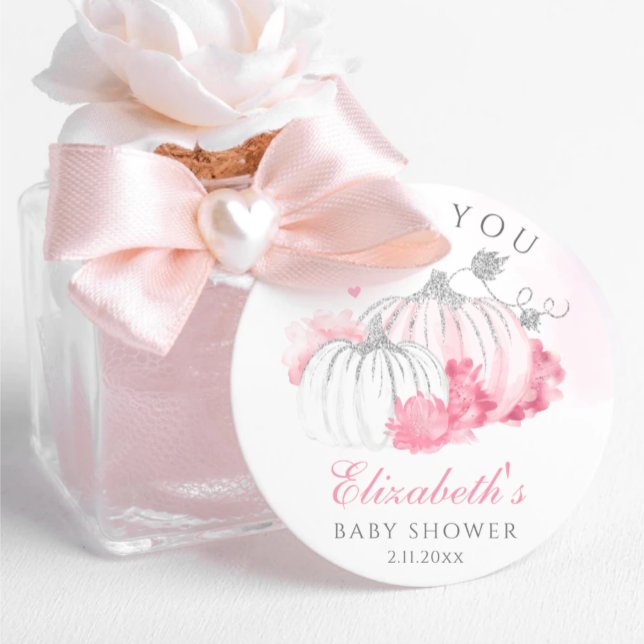 Étiquettes Cadeau Merci de Baby shower de fille Citrouille rose (Créateur téléchargé)