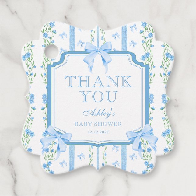 Étiquettes Cadeau Merci de Baby shower de garçon Floral bleu (Devant)