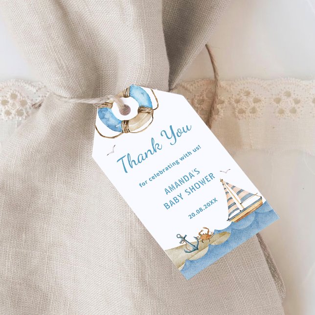Étiquettes-cadeau Merci de Baby shower de garçon nautique (Créateur téléchargé)