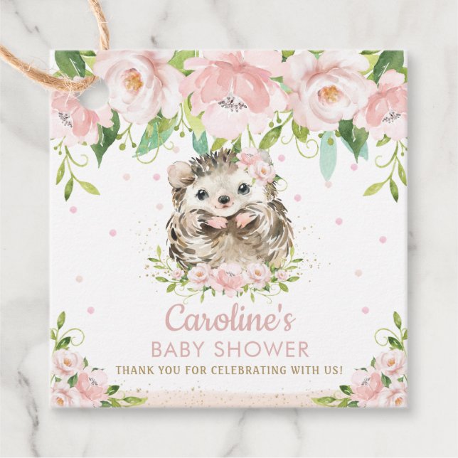 Étiquettes Cadeau Merci de Baby shower de hérisson rose chic (Devant)