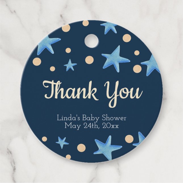 Étiquettes Cadeau Merci de Baby shower de la marine Blue Star (Devant)